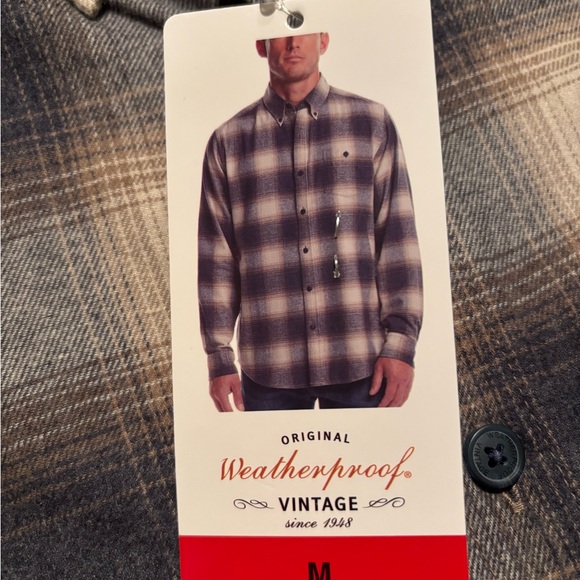 NWT Size M Weatherproof Navy and Cream Plaid Casual Shirt - Picture 6 of 6